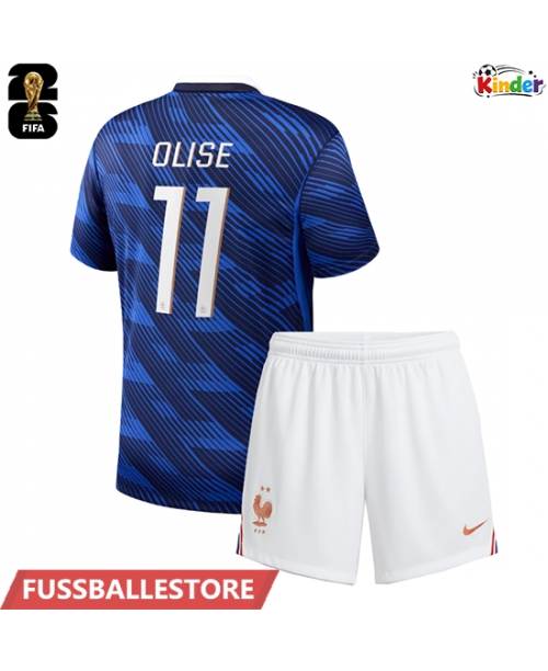 Günstige Frankreich Michael Olise #11 Heimtrikotsatz Kinder WM 2026 Kurzarm (+ Kurze Hosen)